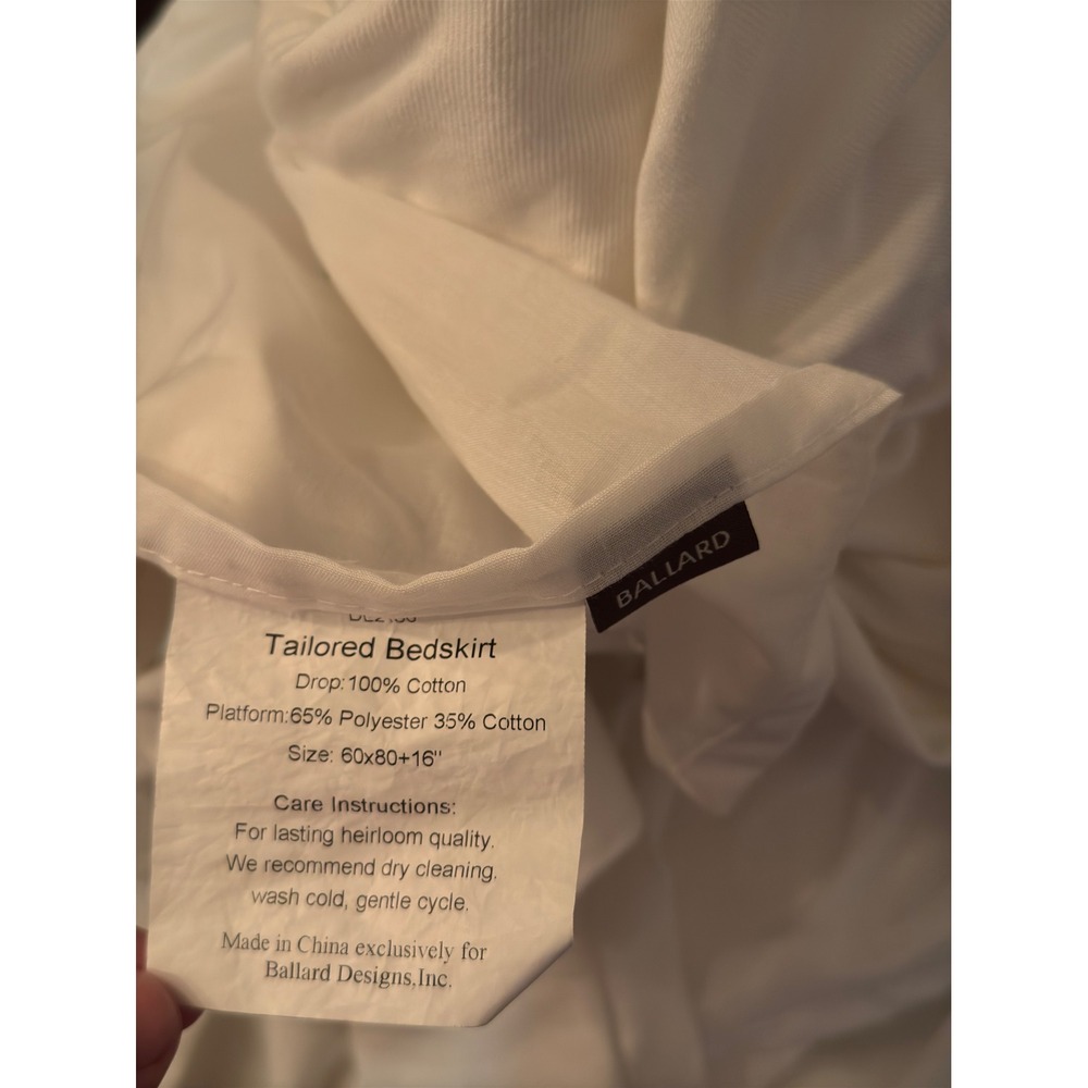 Ballard Designs Tailored Bedskirt Queen White 100% Cotton 16 Inch Drop 60x80